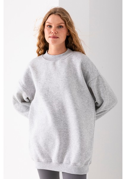 Kadın Karmelanj Üç İplik Pamuklu Ribanalı Bisiklet Yaka Oversize Sweatshirt - 2523 fırsatları