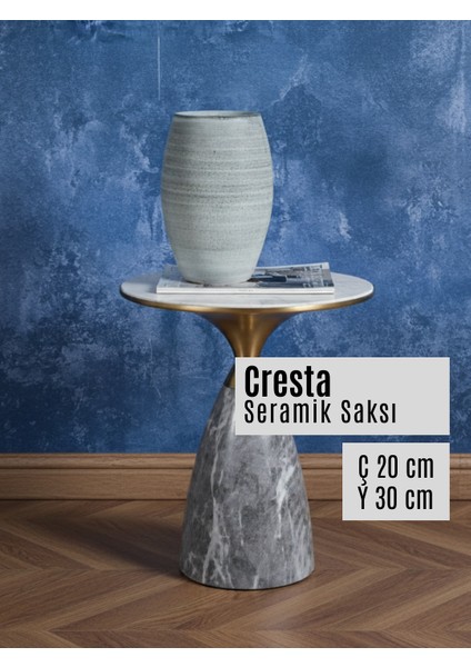 Cresta Buz Mavisi Seramik Saksı Uzun 20 x 30 cm