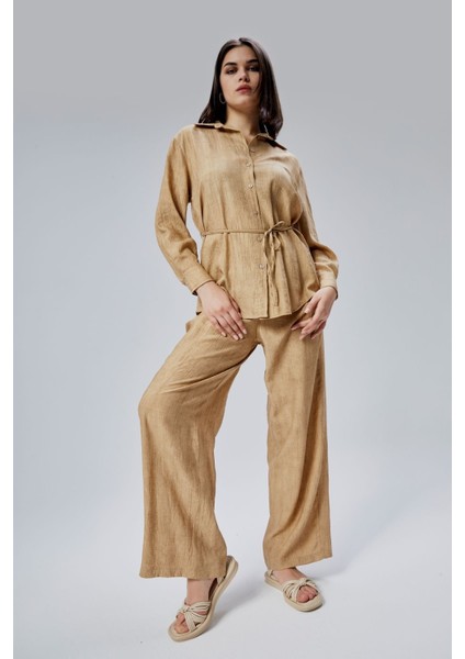 Kahverengi Regular Batik Gömlek Pantolon Takım