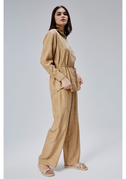 Kahverengi Regular Batik Gömlek Pantolon Takım