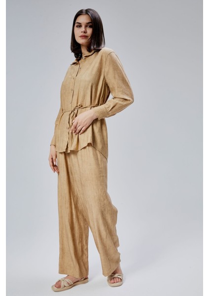 Kahverengi Regular Batik Gömlek Pantolon Takım