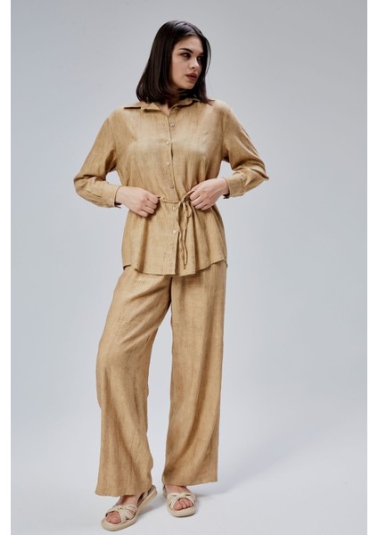 Kahverengi Regular Batik Gömlek Pantolon Takım