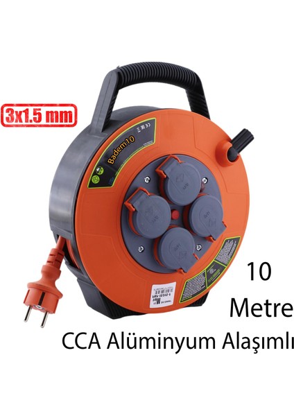 Plastik Kapaklı Mini Seyyar Makaralı 3x1.5 mm Cca Monofaze Uzatma Kablosu 4 Priz Ttr Kablo 10 Metre modelleri