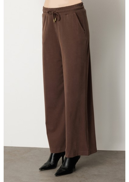 Kadın Beli Lastikli Bol Paça Pantolon 66307 Kahverengi modelleri