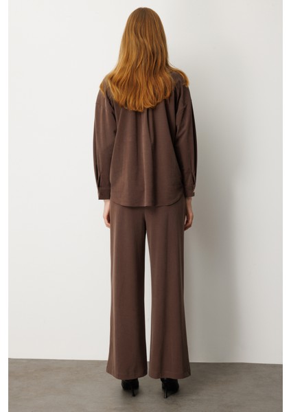 Kadın Beli Lastikli Bol Paça Pantolon 66307 Kahverengi fırsatları