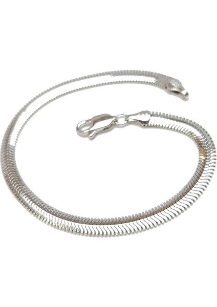 4.3mm Beyaz Balık Sırtı Bileklik Künye 14 Ayar Altın Hd Videolu