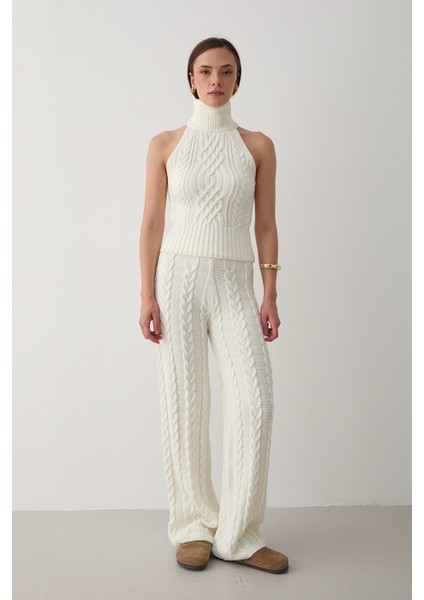 Ekru Kolsuz Bluz Pantolon Takım - 3009