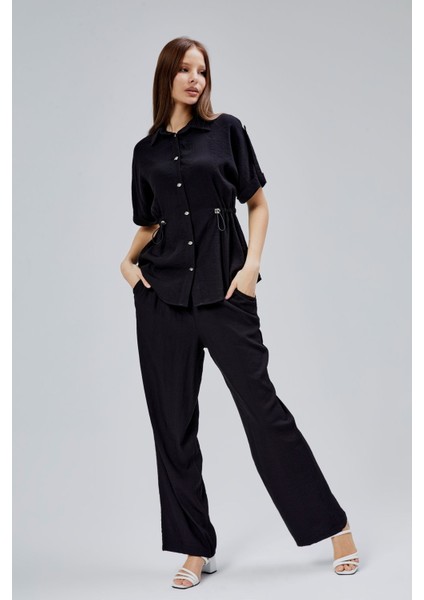 Siyah Rahat Kesim Gömlek Pantolon Takım