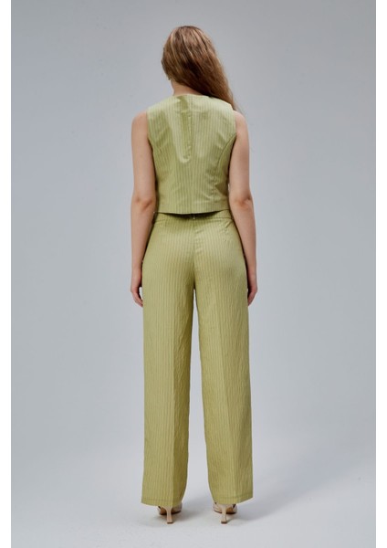 Haki Çizgili Modal Yelek-Pantolon Takım