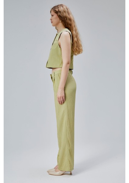 Haki Çizgili Modal Yelek-Pantolon Takım