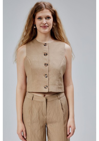 Vizon Çizgili Modal Yelek-Pantolon Takım