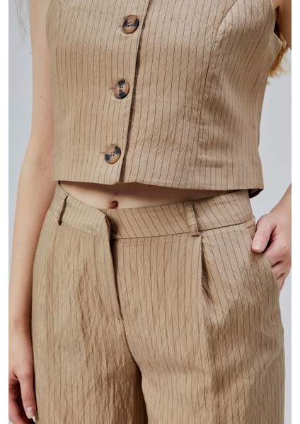 Vizon Çizgili Modal Yelek-Pantolon Takım