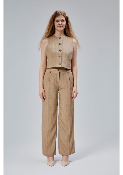 Vizon Çizgili Modal Yelek-Pantolon Takım