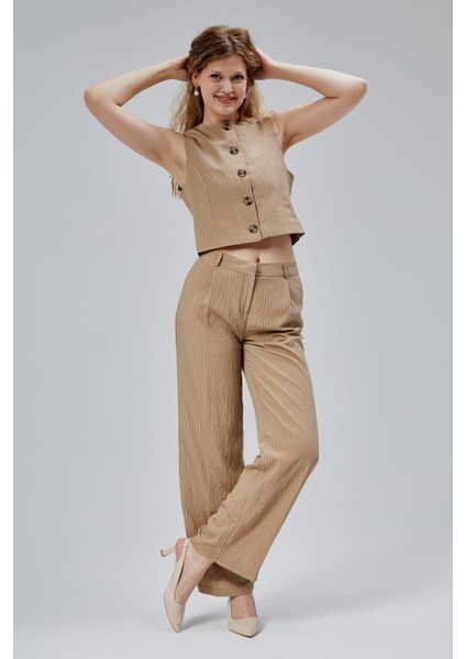 Vizon Çizgili Modal Yelek-Pantolon Takım