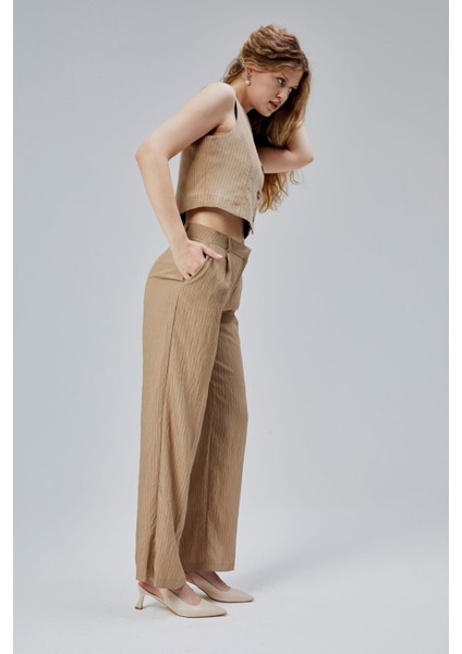 Vizon Çizgili Modal Yelek-Pantolon Takım