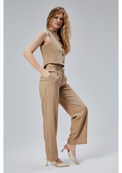 Vizon Çizgili Modal Yelek-Pantolon Takım