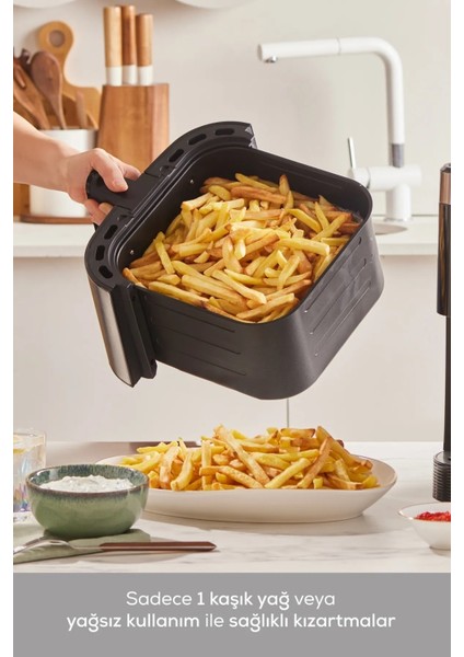 9l Smart Airfryer, 10 Pişirme Modu, Geniş Hazne, Inox, Şık Bordo Renk, 8 Kişilik Kullanım modelleri