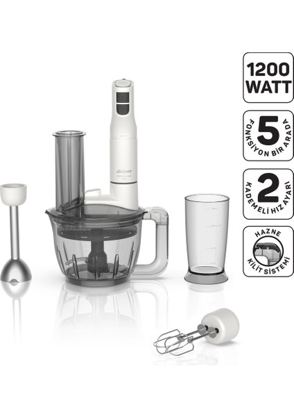 Çok Fonksiyonlu 1200W Çok Amaçlı Blender Seti Beyaz, Hızlı ve Kolay Kullanım