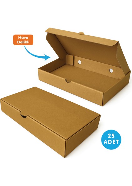 25X16X4 cm Karton Kraft Kutu |25 Adet| Kargo Gıda Kutusu | Pide Tost Lahmacun
