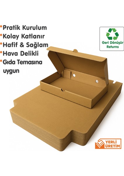 25X16X4 cm Karton Kraft Kutu |25 Adet| Kargo Gıda Kutusu | Pide Tost Lahmacun modelleri