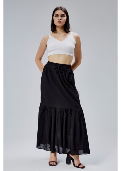Siyah Regular Pamuklu Vual Etek