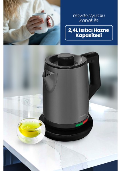 Ince Çelik Çay ve Su Isıtıcı, Antrasit, Damlatmaz, Şık Tasarım, Dayanıklı, Pratik Kullanım indirimleri