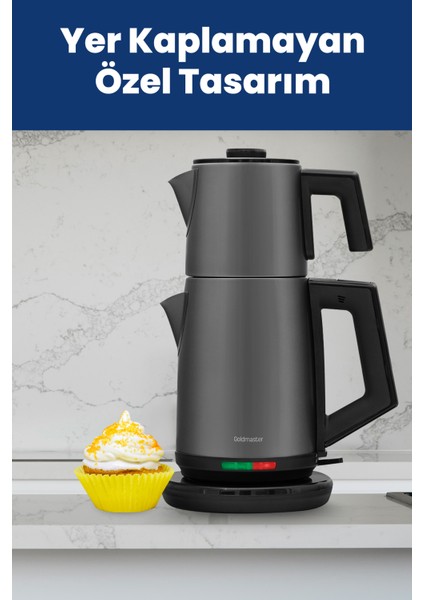 Ince Çelik Çay ve Su Isıtıcı, Antrasit, Damlatmaz, Şık Tasarım, Dayanıklı, Pratik Kullanım