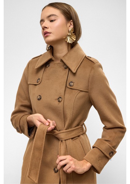 Pelerin Detaylı Kruvaze Uzun Boy Kaban K. Kamel 3087