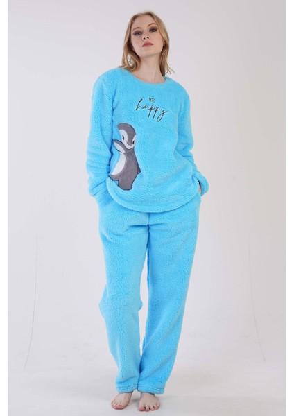 Kadın Turkuaz Renk Welsoft Kumaş Bisiklet Yaka Uzun Kollu Pijama Takımı C6T5N0603 fiyatları