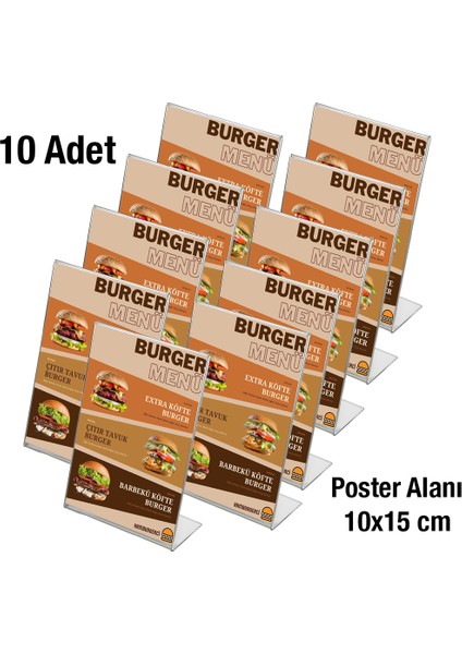 10 Adet A6 (10X15) Masaüstü L Tipi Dikey Föylük - Masaüstü Menü ve Fiyatlık Standı - Broşürlük, Föylük