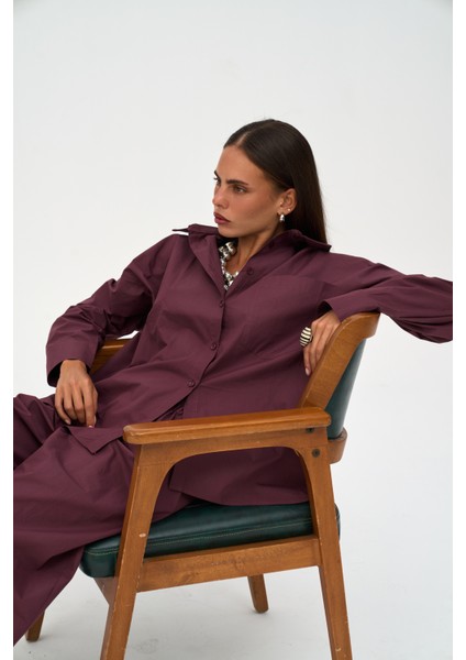 Josie Oversize Bordo Gömlek