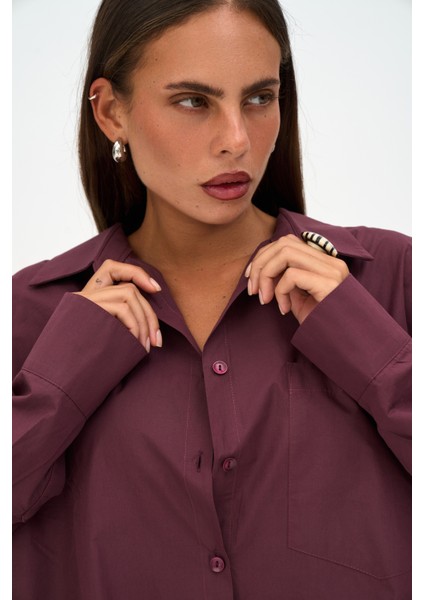Josie Oversize Bordo Gömlek