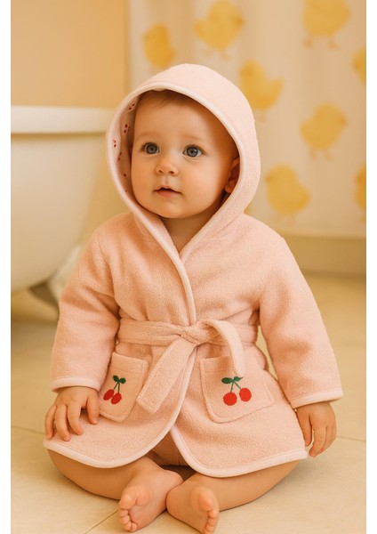 Cherry Bebek & Çocuk Kapşonlu Bornoz – %100 Pamuk