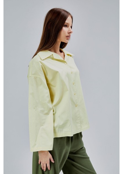 Sarı Oversize Poplin Gömlek