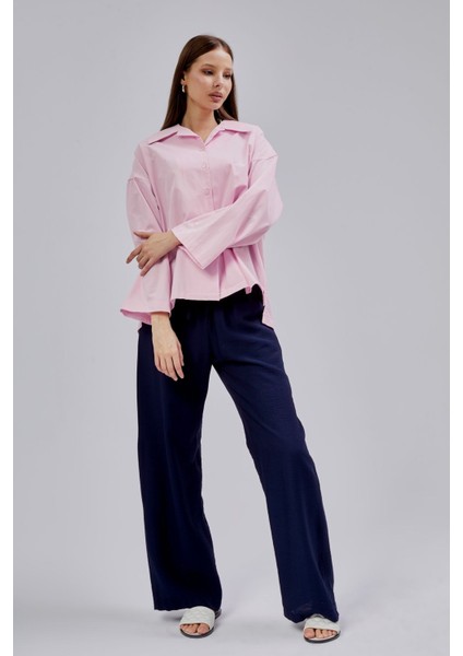 Pembe Oversize Poplin Gömlek