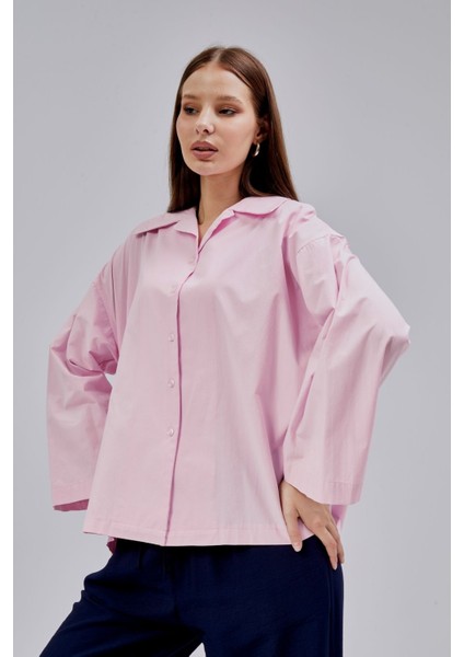 Pembe Oversize Poplin Gömlek