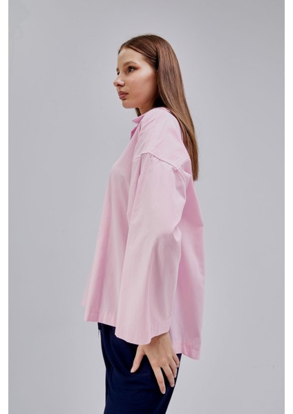 Pembe Oversize Poplin Gömlek