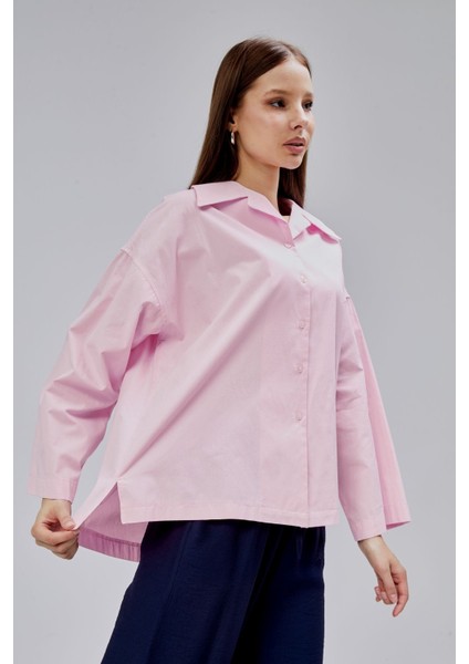 Pembe Oversize Poplin Gömlek