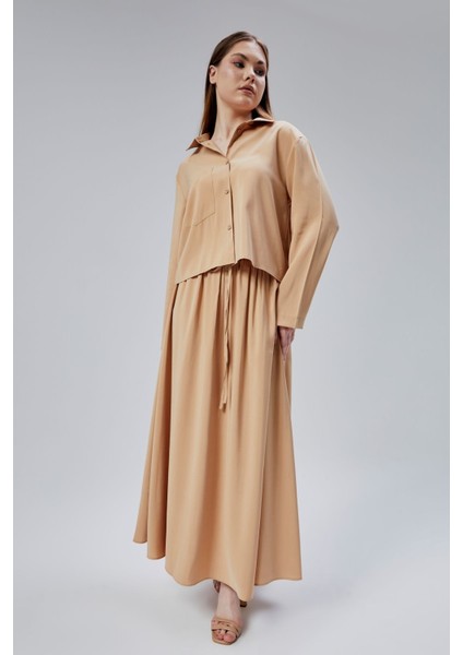 Vizon Beli Lastikli Modal Dokuma Etek