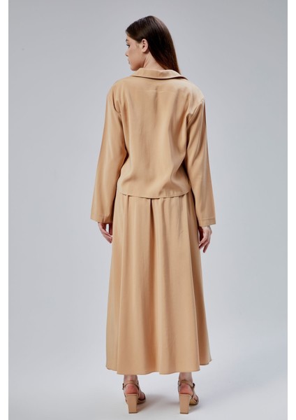 Vizon Beli Lastikli Modal Dokuma Etek