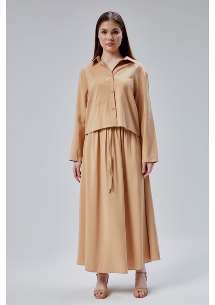 Vizon Beli Lastikli Modal Dokuma Etek