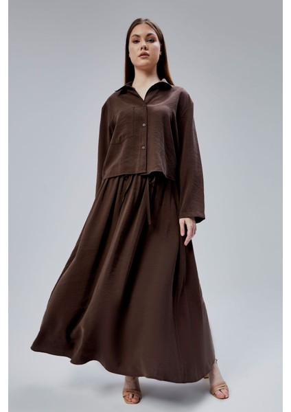 Kahverengi Beli Lastikli Modal Dokuma Etek