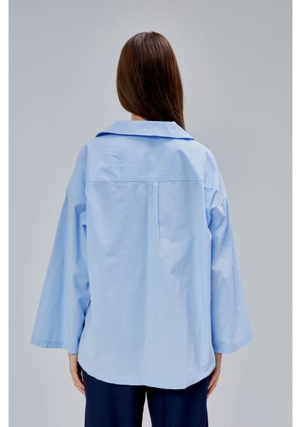 Bebe Mavisi Oversize Poplin Gömlek