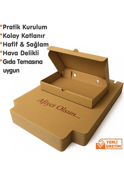 25X16X4 cm Karton Kraft Kutu |25 Adet| Kargo Gıda Kutusu Baskılı | Pide Tost Lahmacun modelleri