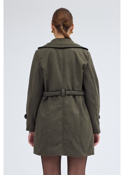 Kaşe Kadın Şık Tasarım Yaka Kaban ve Kemer fırsatları