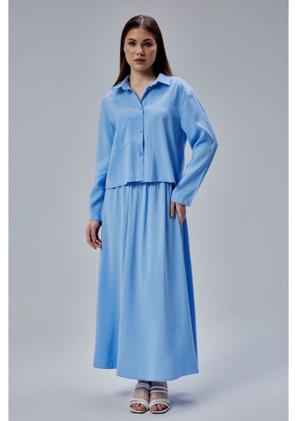 Bebe Mavisi Beli Lastikli Modal Dokuma Etek