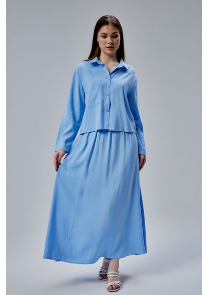 Bebe Mavisi Beli Lastikli Modal Dokuma Etek