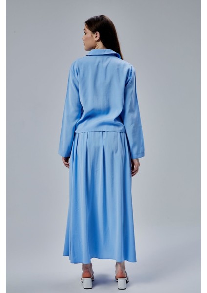 Bebe Mavisi Beli Lastikli Modal Dokuma Etek