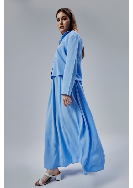 Bebe Mavisi Beli Lastikli Modal Dokuma Etek