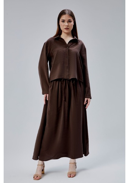 Kahverengi Beli Lastikli Modal Dokuma Etek